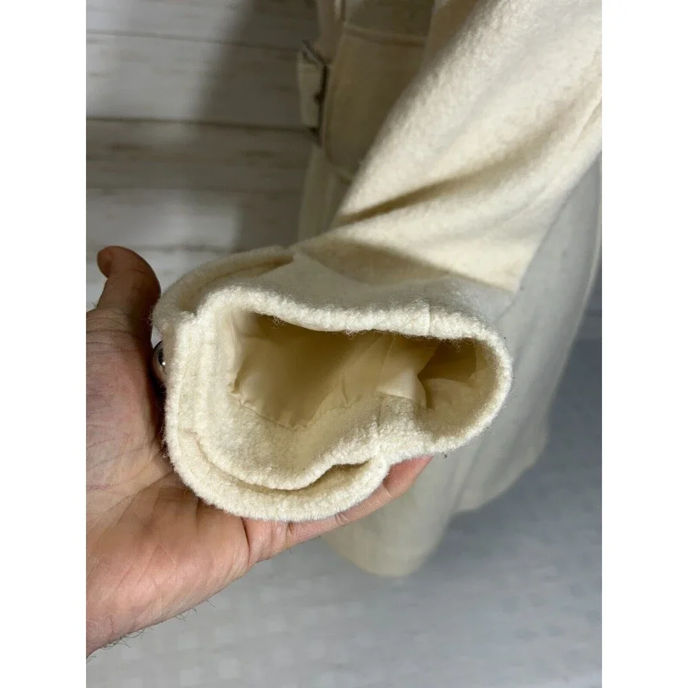 VIA 100% Boiled Wool Viscose Ivory White Size 8 Womens Long Jacket Coat spiga